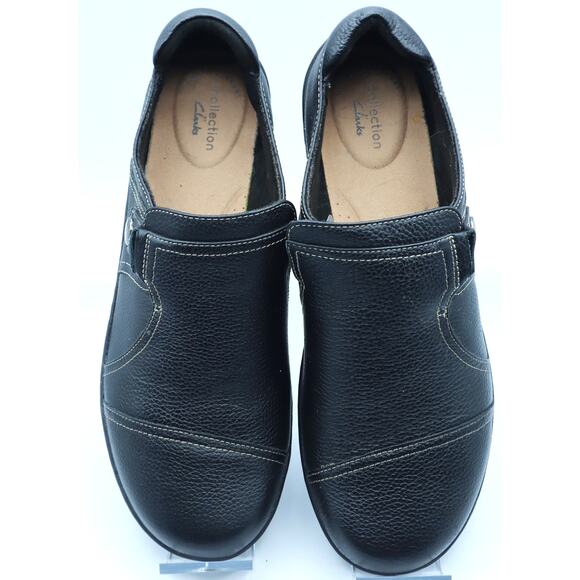 Clarks Cora Poppy Black Leather Slip on Shoes Comfort Flat Loafer Womens 9.5 - Picture 2 of 7